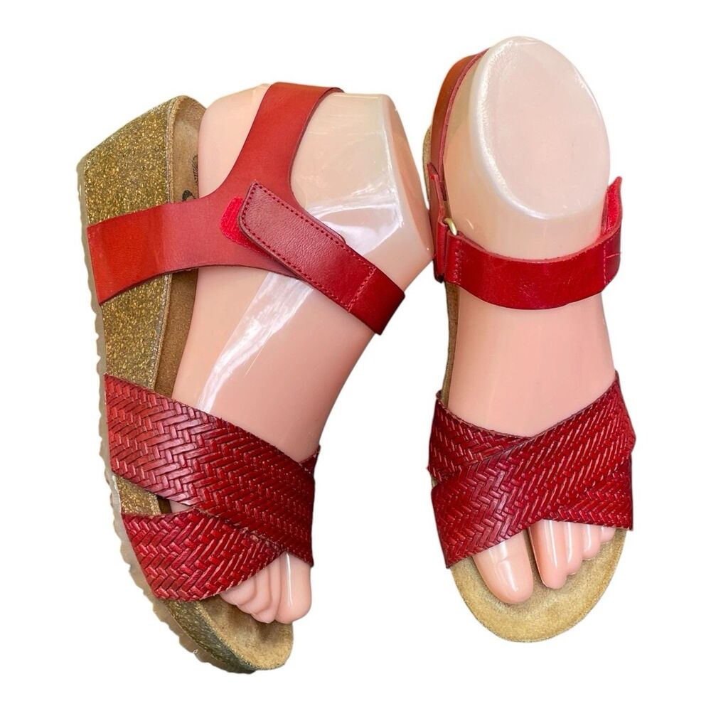 OTBT Red Leather Harriet Strap Wedge Sandal Sz 6M Euro Vacation Retro Boho